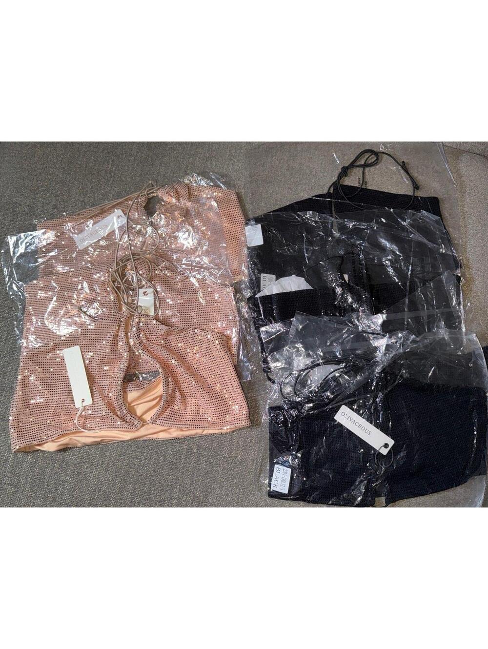 Olivaceous Sequin Halter Crop Tops Lot of 5 NWT Mixed Sizes Black & Blush Boutiq